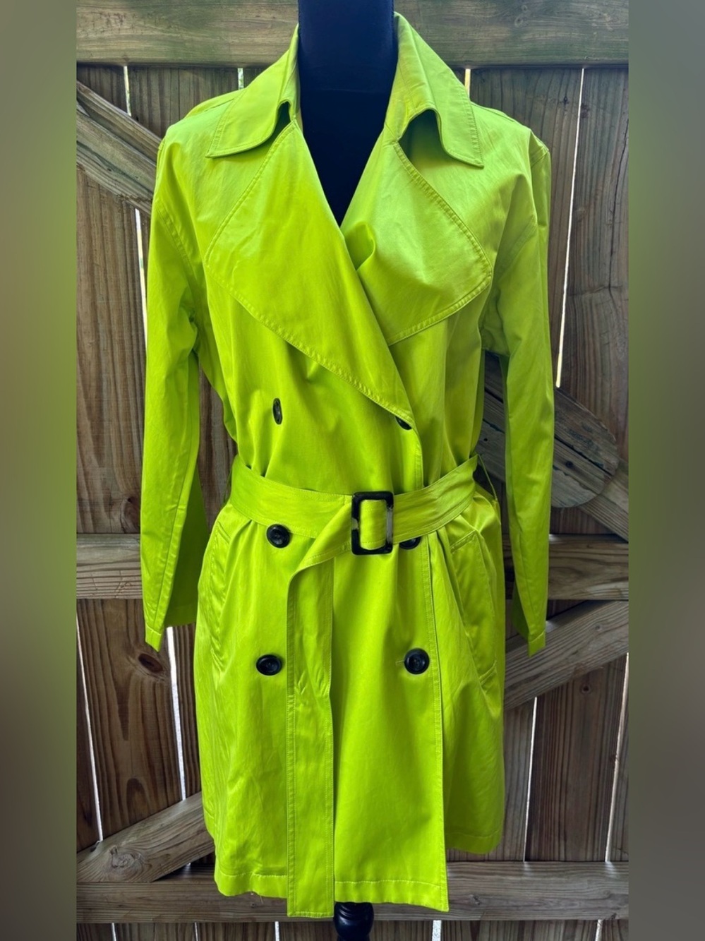 Chico’s Bright Green Double Breasted Trench Coat Size 1